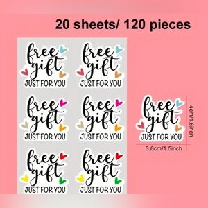 120 Pcs All-Purpose Decorative Stickers - "Free Gift Just For You" Paper Labels